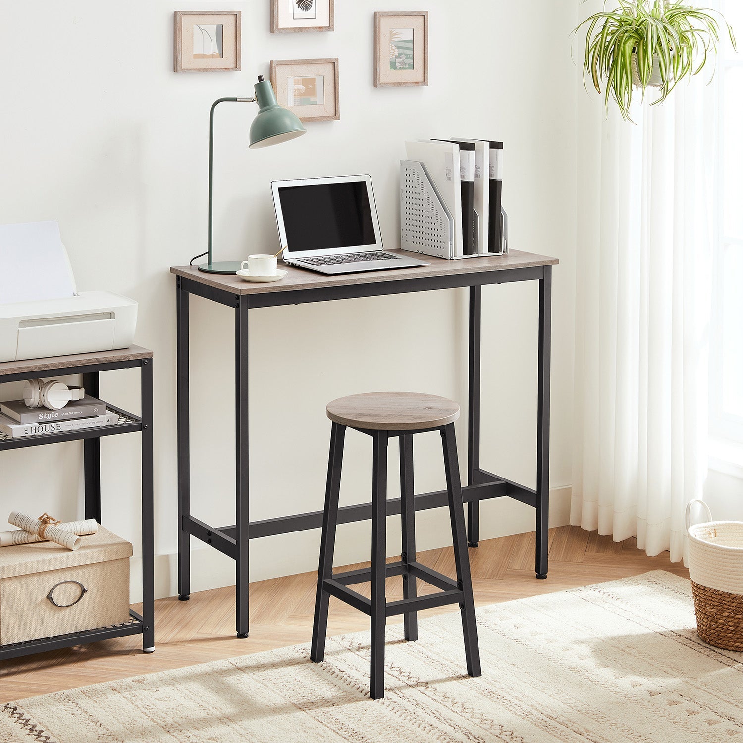 Set of 2 Kitchen Stools – Metal Frame – Greige and Black – Easy to Assemble