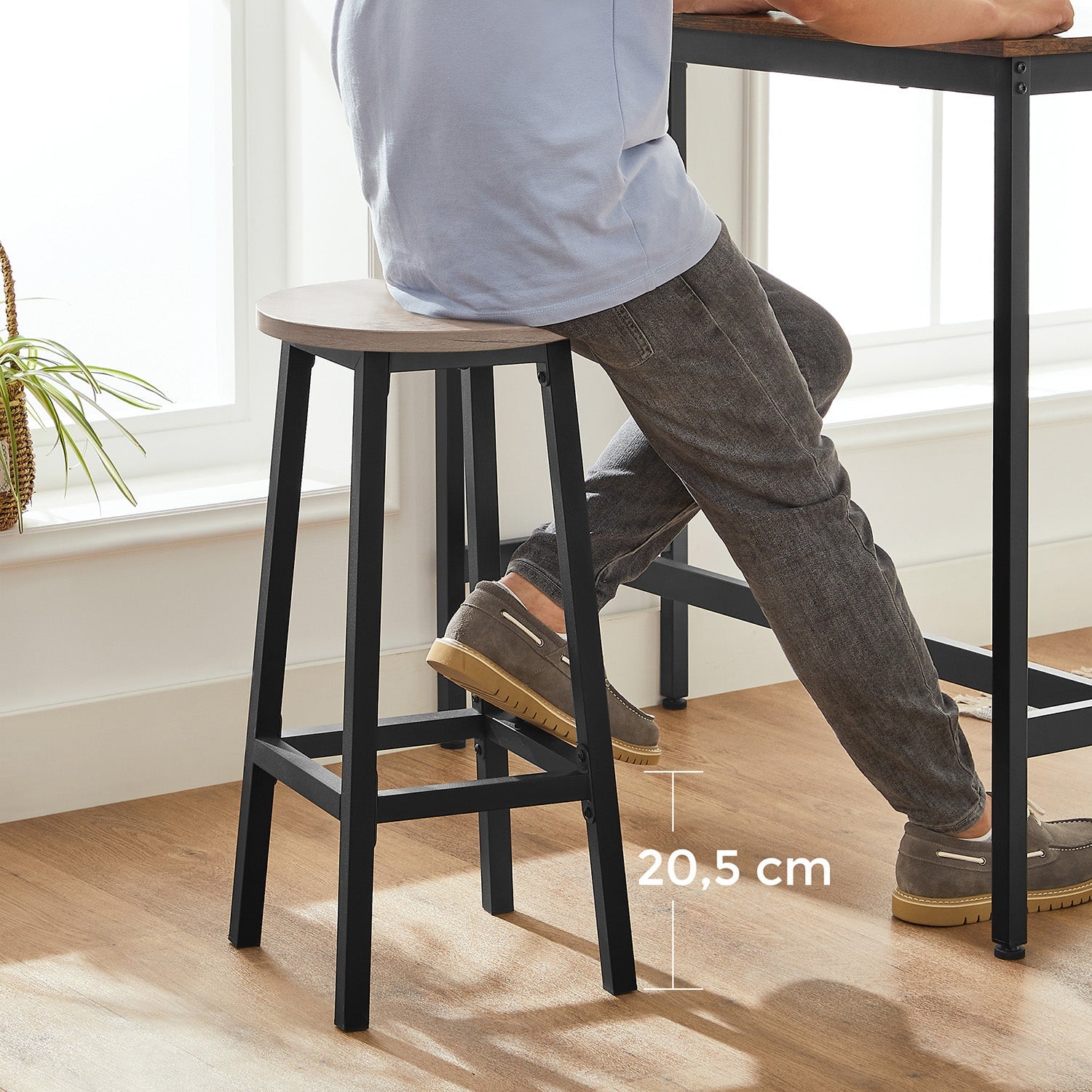 Set of 2 Kitchen Stools – Metal Frame – Greige and Black – Easy to Assemble