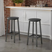 Bar Stools – Wood – Oak Beige and White – Set of 2 with Footrest