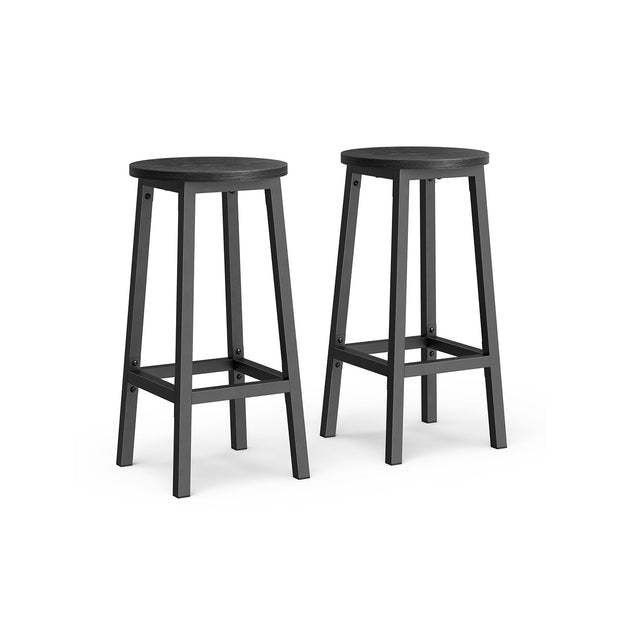 Bar Stools Set of 2 – Metal Frame – Ebony Black and Classic Black – Easy to Assemble