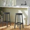 Bar Stools – Wood – Oak Beige and White – Set of 2 with Footrest