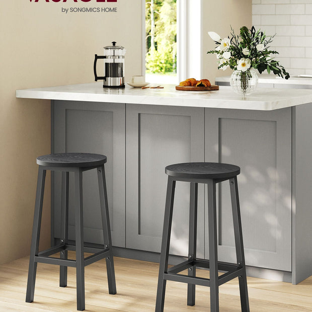 Bar Stools Set of 2 – Metal Frame – Ebony Black and Classic Black – Easy to Assemble