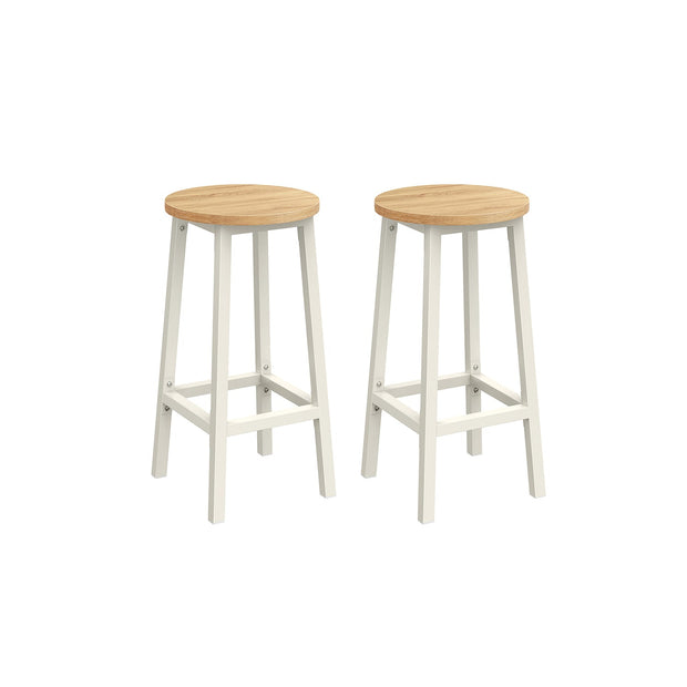 Set of 2 Kitchen Stools – Metal Frame – Greige and Black – Easy to Assemble
