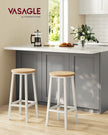 Set of 2 Bar Stools – Metal and Wood – Oak Beige and Cloud White – Footrests Included