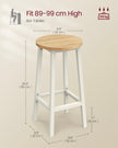 Set of 2 Bar Stools – Metal and Wood – Oak Beige and Cloud White – Footrests Included