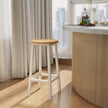 Set of 2 Bar Stools – Metal Frame – Oak Beige and White – 65 cm High with Footrests