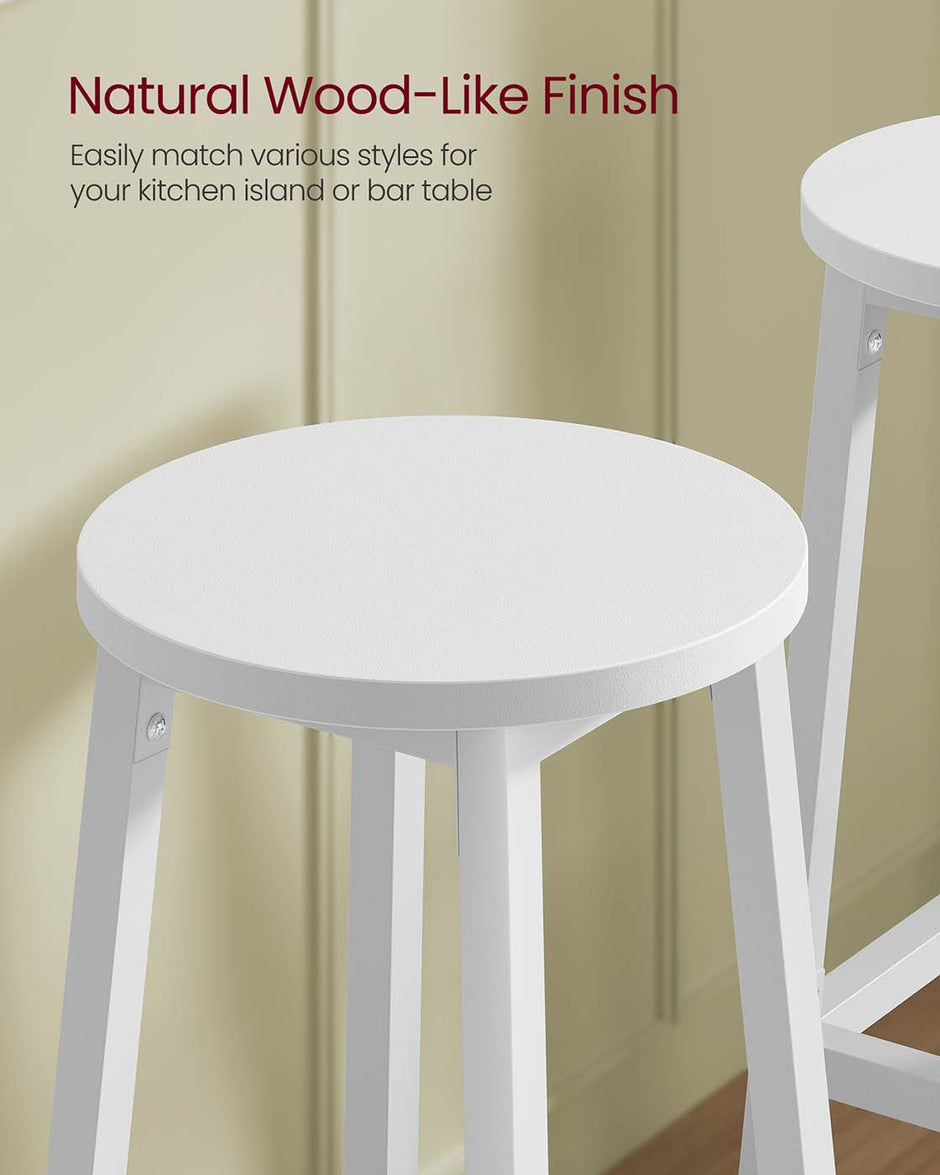 Set of 2 Kitchen Stools – Metal Frame – Cloud White – Easy to Assemble