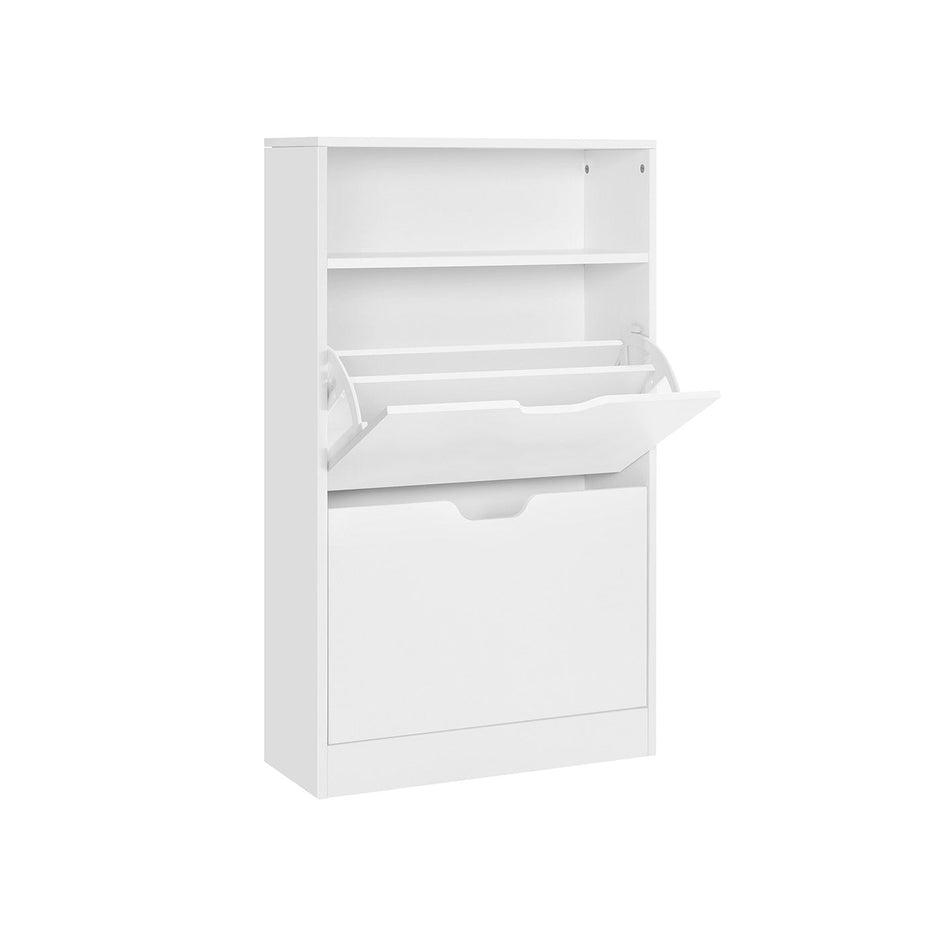 Shoe Cabinet – Melamine Veneer – Rustic Brown – Two Flaps with Open Shelf