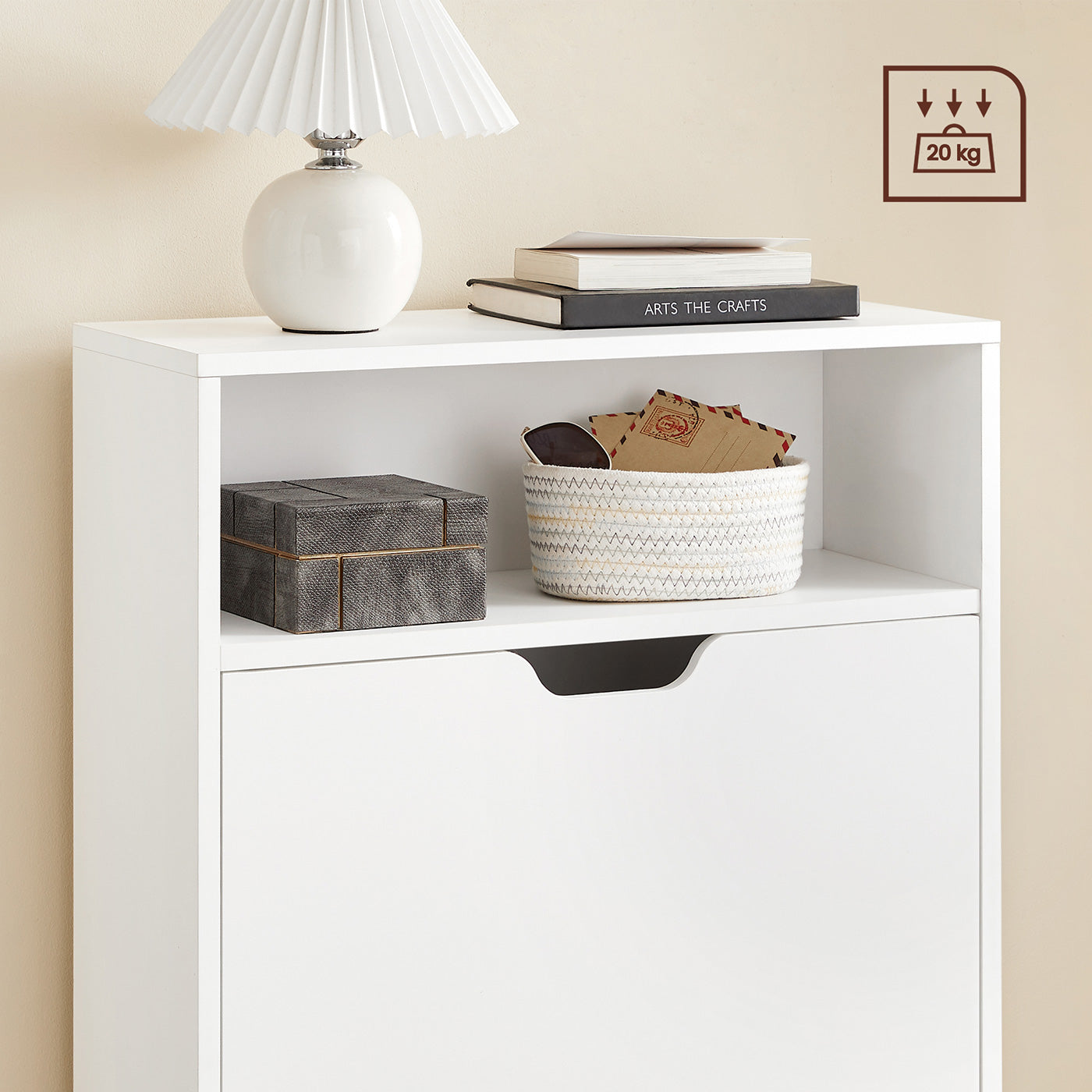 Shoe Cabinet – Melamine Veneer – Rustic Brown – Two Flaps with Open Shelf