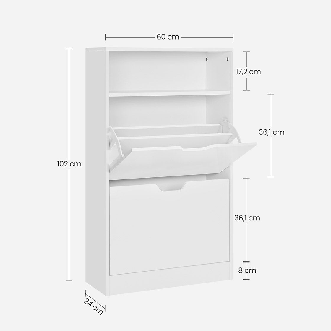 Shoe Cabinet – Melamine Veneer – Rustic Brown – Two Flaps with Open Shelf
