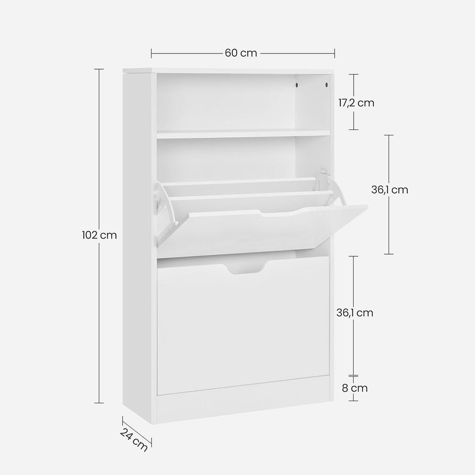 Shoe Cabinet – Melamine Veneer – Rustic Brown – Two Flaps with Open Shelf