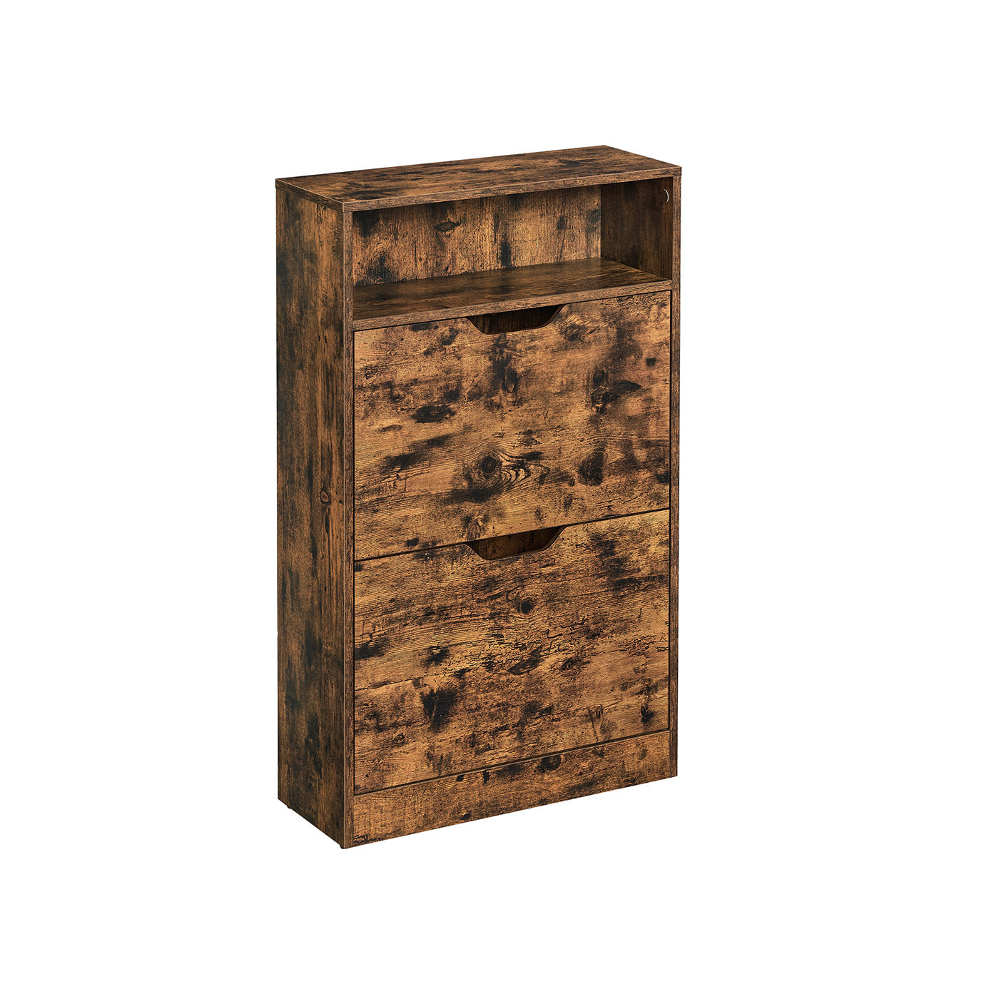 Shoe Cabinet – Melamine Veneer – Rustic Brown – Two Flaps with Open Shelf