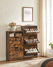 Shoe Cabinet – Melamine Veneer – Rustic Brown – Two Flaps with Open Shelf