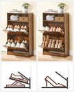Shoe Cabinet – Melamine Veneer – Rustic Brown – Two Flaps with Open Shelf