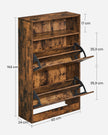 Shoe Cabinet – Melamine Veneer – Rustic Brown – Two Flaps with Open Shelf
