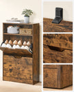 Shoe Cabinet – Melamine Veneer – Rustic Brown – Two Flaps with Open Shelf