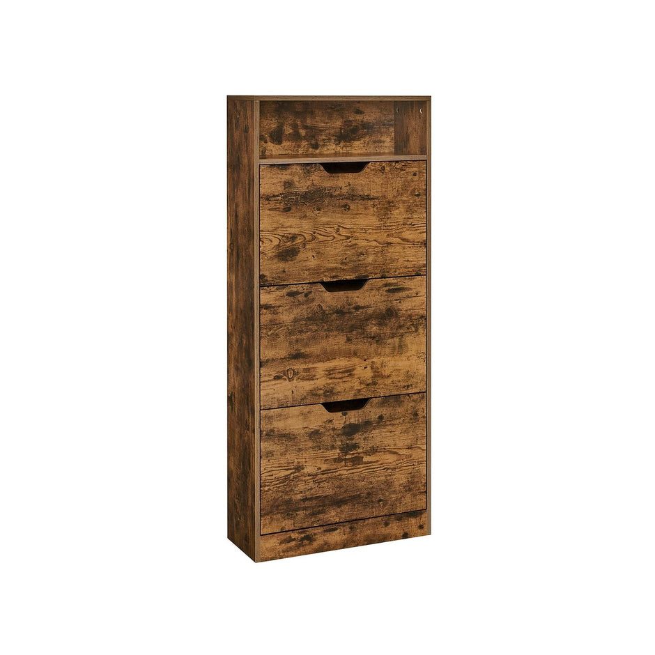 4-Tier Shoe Cabinet – Wood – Rustic Brown – Adjustable and Removable Divider