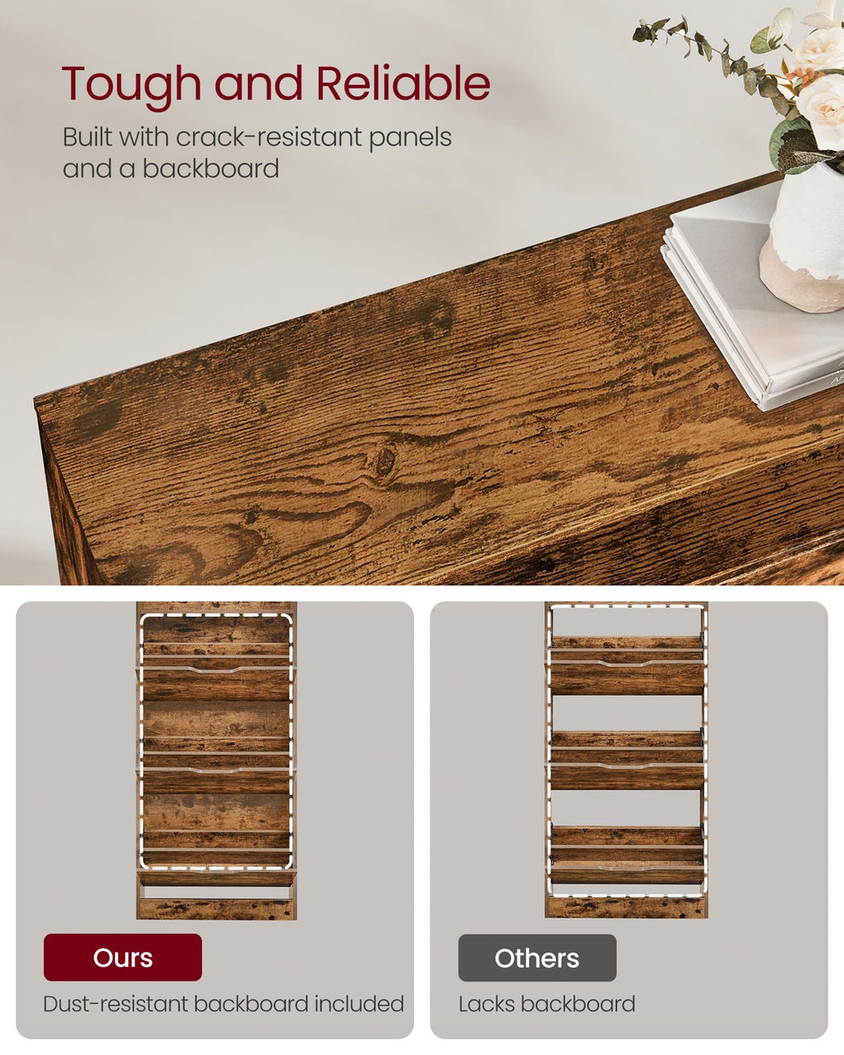 4-Tier Shoe Cabinet – Wood – Rustic Brown – Adjustable and Removable Divider