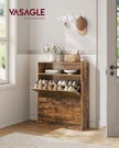 Shoe Cabinet – Melamine Veneer – Rustic Brown – 3-Tier with Open Shelf and Flaps