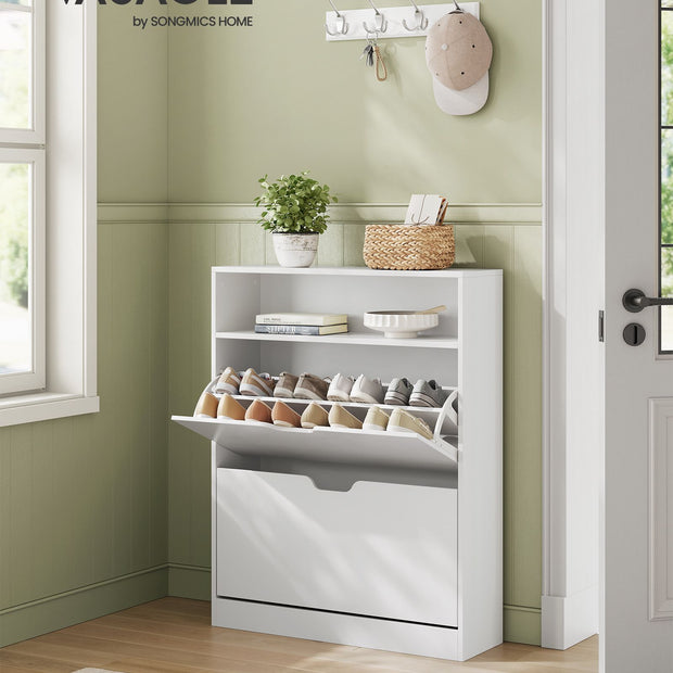 3-Tier Shoe Cabinet – Melamine Veneer – Cloud White – Easy to Clean with Open Shelf