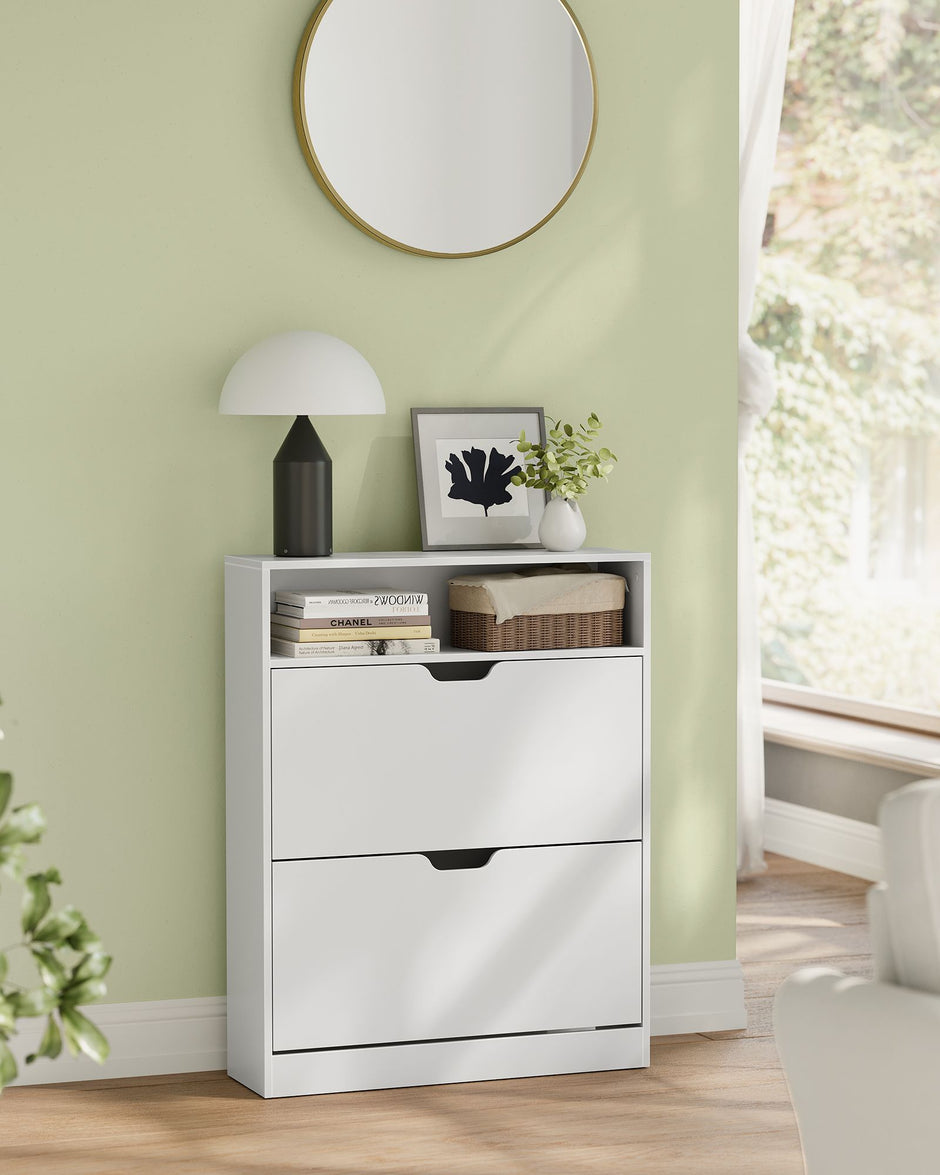 3-Tier Shoe Cabinet – Melamine Veneer – Cloud White – Easy to Clean with Open Shelf