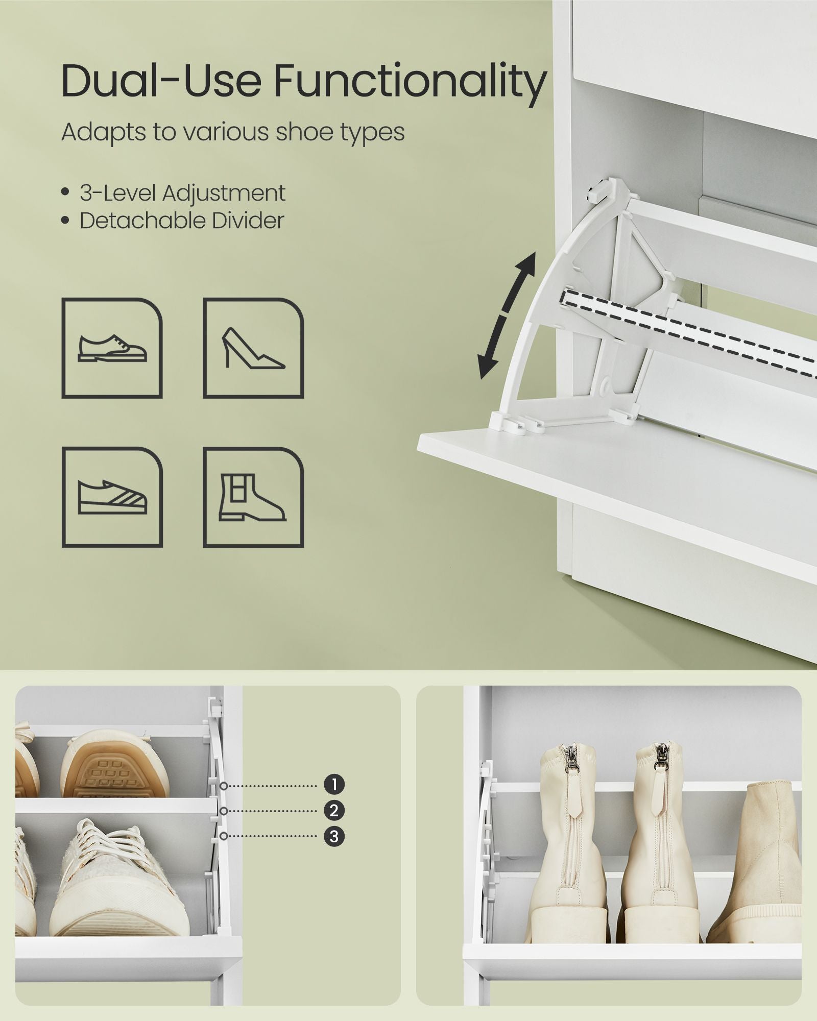 3-Tier Shoe Cabinet – Melamine Veneer – Cloud White – Easy to Clean with Open Shelf