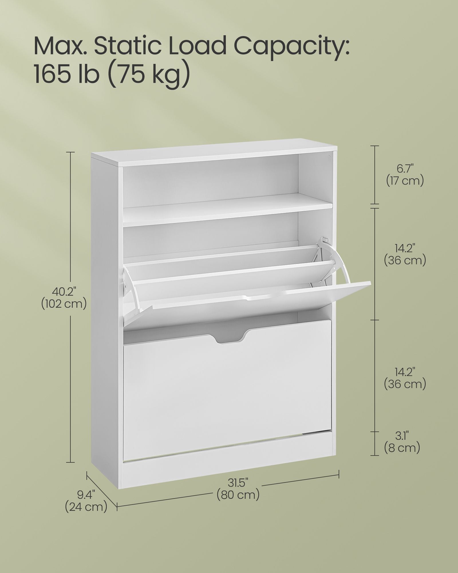 3-Tier Shoe Cabinet – Melamine Veneer – Cloud White – Easy to Clean with Open Shelf