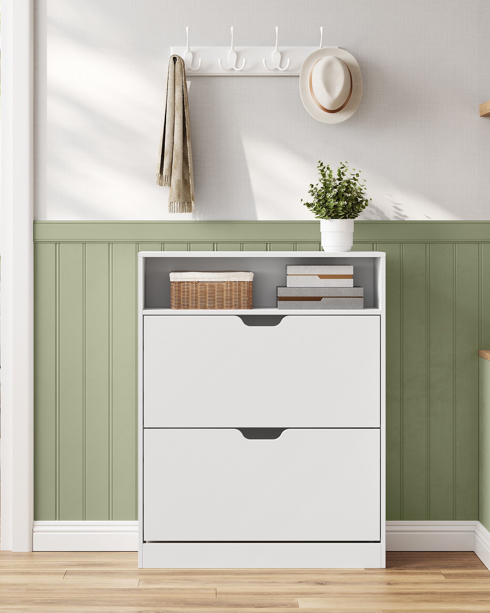 3-Tier Shoe Cabinet – Melamine Veneer – Cloud White – Easy to Clean with Open Shelf