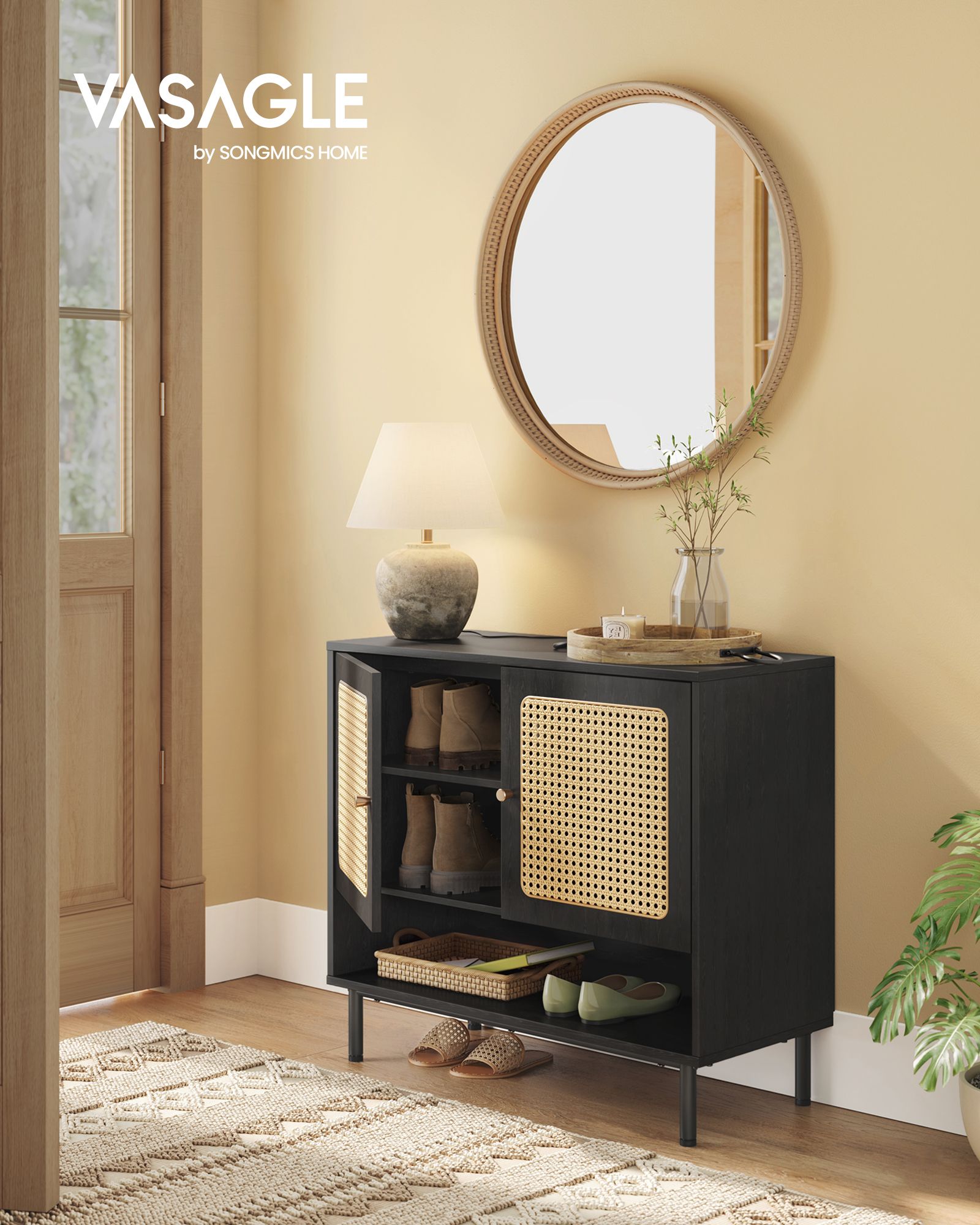 3-Tier Shoe Storage Organizer – Wood – Ash Black – Boho Style Design