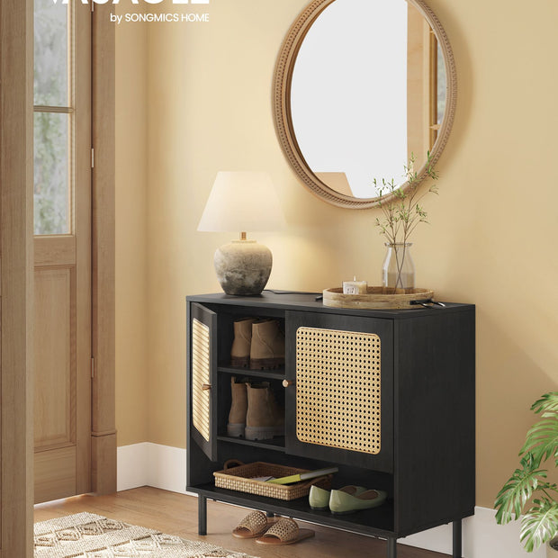 3-Tier Shoe Storage Organizer – Wood – Ash Black – Boho Style Design