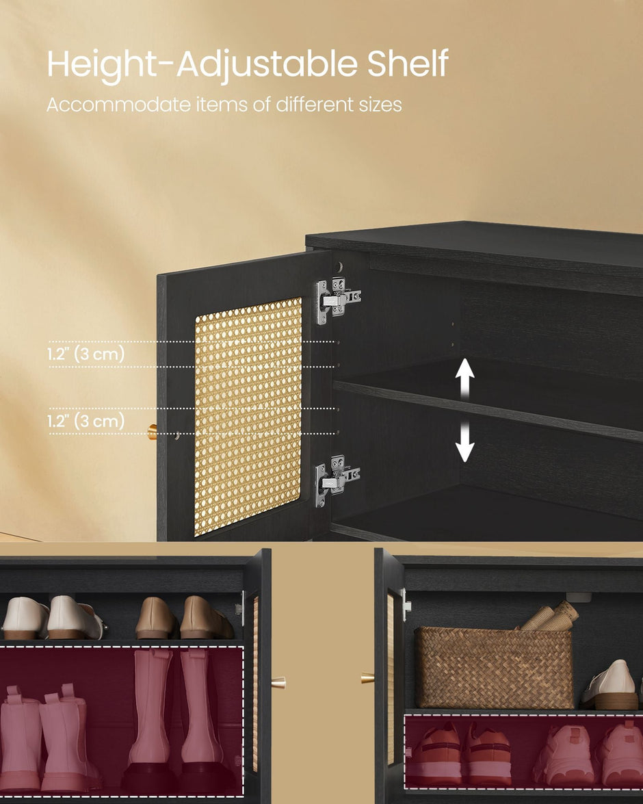 3-Tier Shoe Storage Organizer – Wood – Ash Black – Boho Style Design
