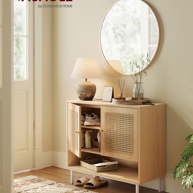 3-Tier Shoe Cabinet – Wood – Oak Beige – Boho Style
