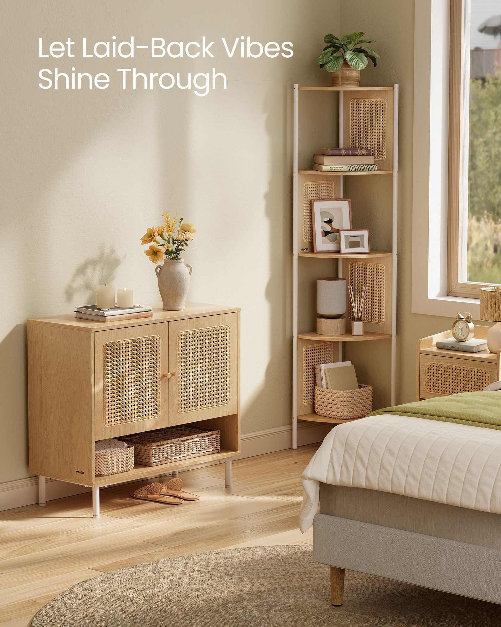 3-Tier Shoe Cabinet – Wood – Oak Beige – Boho Style