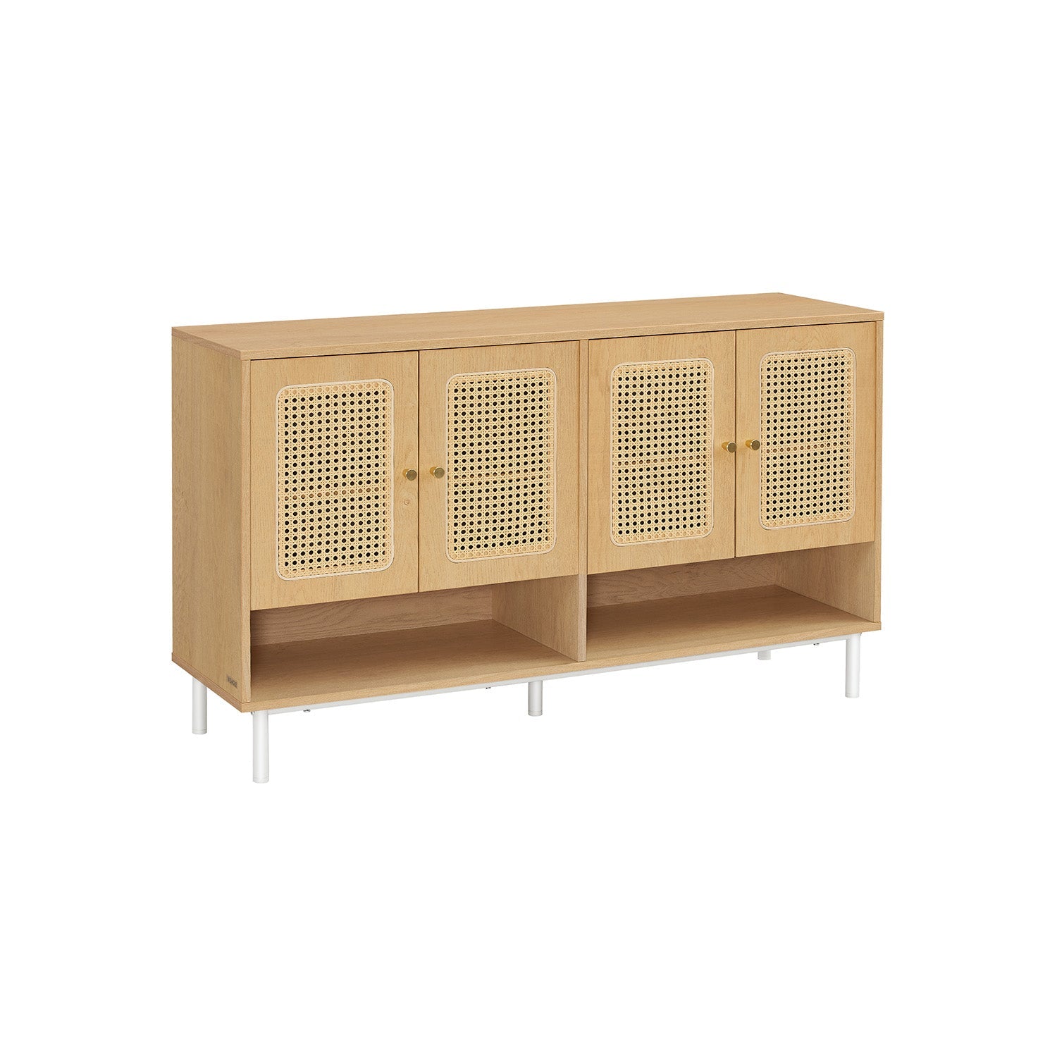 Shoe Cabinet – Engineered Wood – Oak Beige – 120 cm Wide with Rattan-Style Doors
