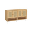 Shoe Cabinet – Engineered Wood – Oak Beige – 120 cm Wide with Rattan-Style Doors