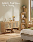 Shoe Cabinet – Engineered Wood – Oak Beige – 120 cm Wide with Rattan-Style Doors