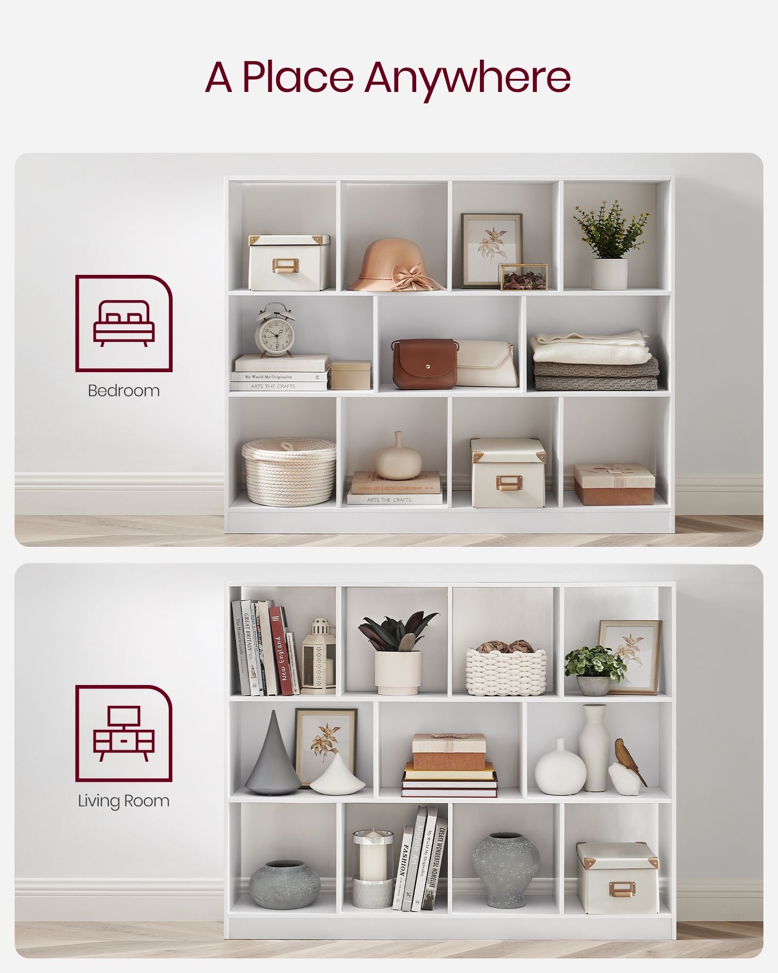 Bookcase – Wood – Multicolor – 11 Storage Bins