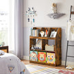 Wooden Bookcase – Rustic Brown – 5 Cubbyholes and 3 Book Organisers