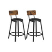 Set of 2 Bar Stools – PU Upholstered – Rustic Brown and Black – 75.4 cm Tall with Footrest