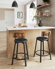 Set of 2 Bar Stools – PU Upholstered – Rustic Brown and Black – 75.4 cm Tall with Footrest