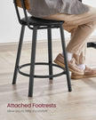 Set of 2 Bar Stools – PU Upholstered – Rustic Brown and Black – 75.4 cm Tall with Footrest