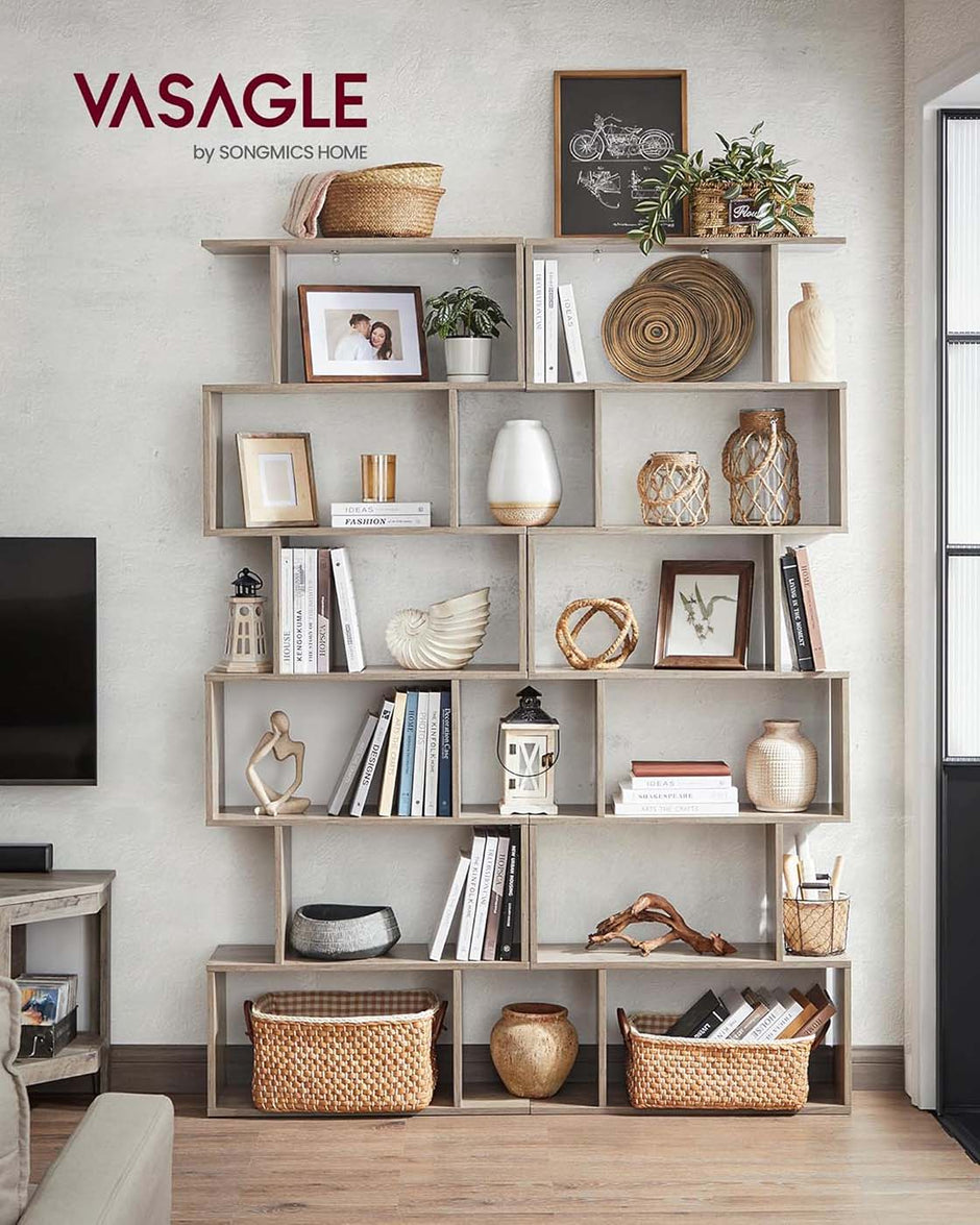 Wooden Bookcase – Greige – 6-Tier Design – Freestanding Room Divider