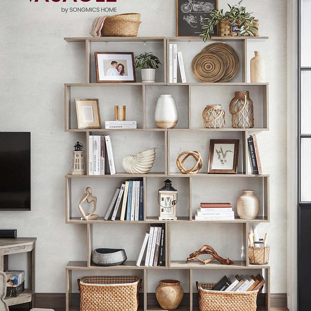Wooden Bookcase – Greige – 6-Tier Design – Freestanding Room Divider