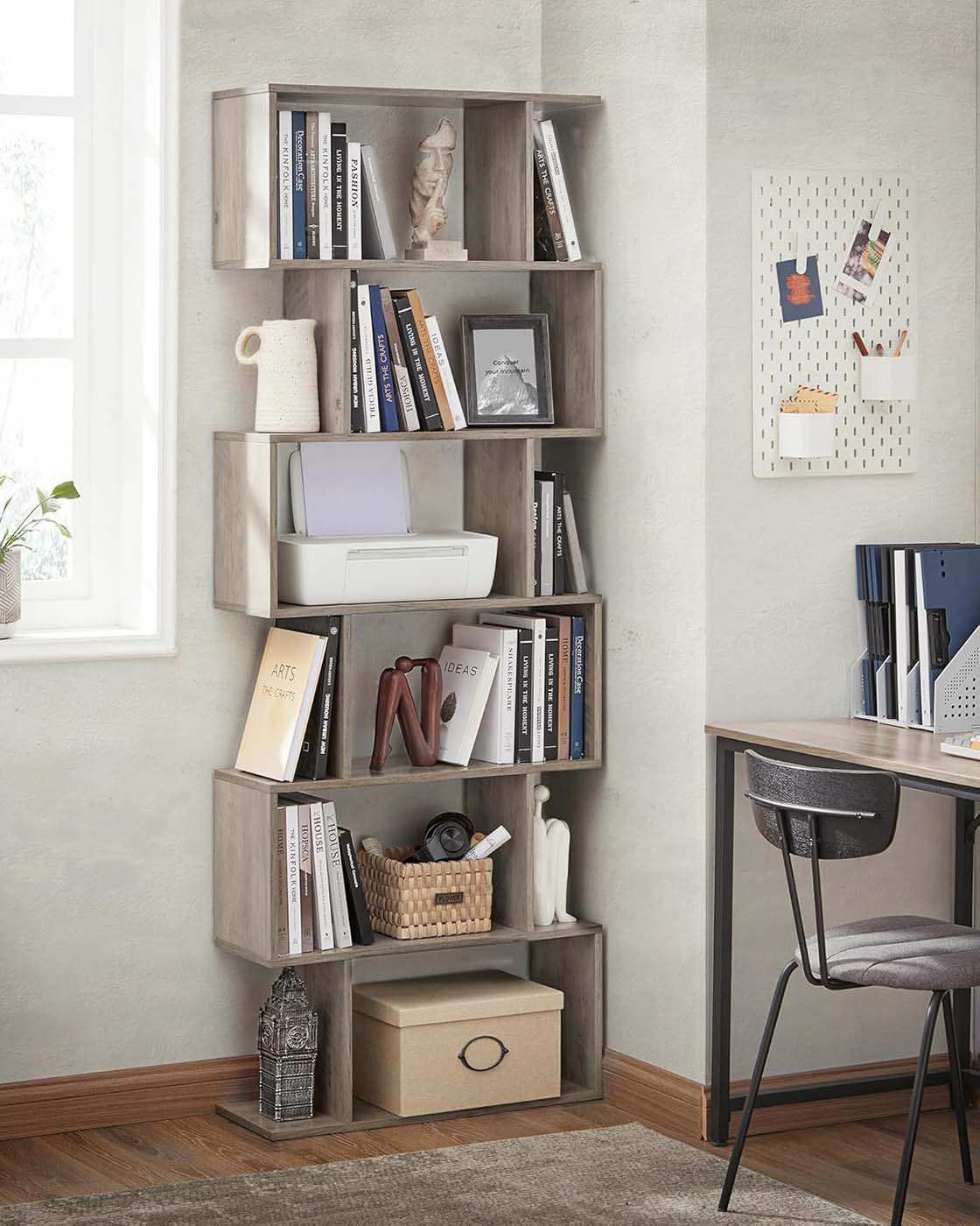 Wooden Bookcase – Greige – 6-Tier Design – Freestanding Room Divider