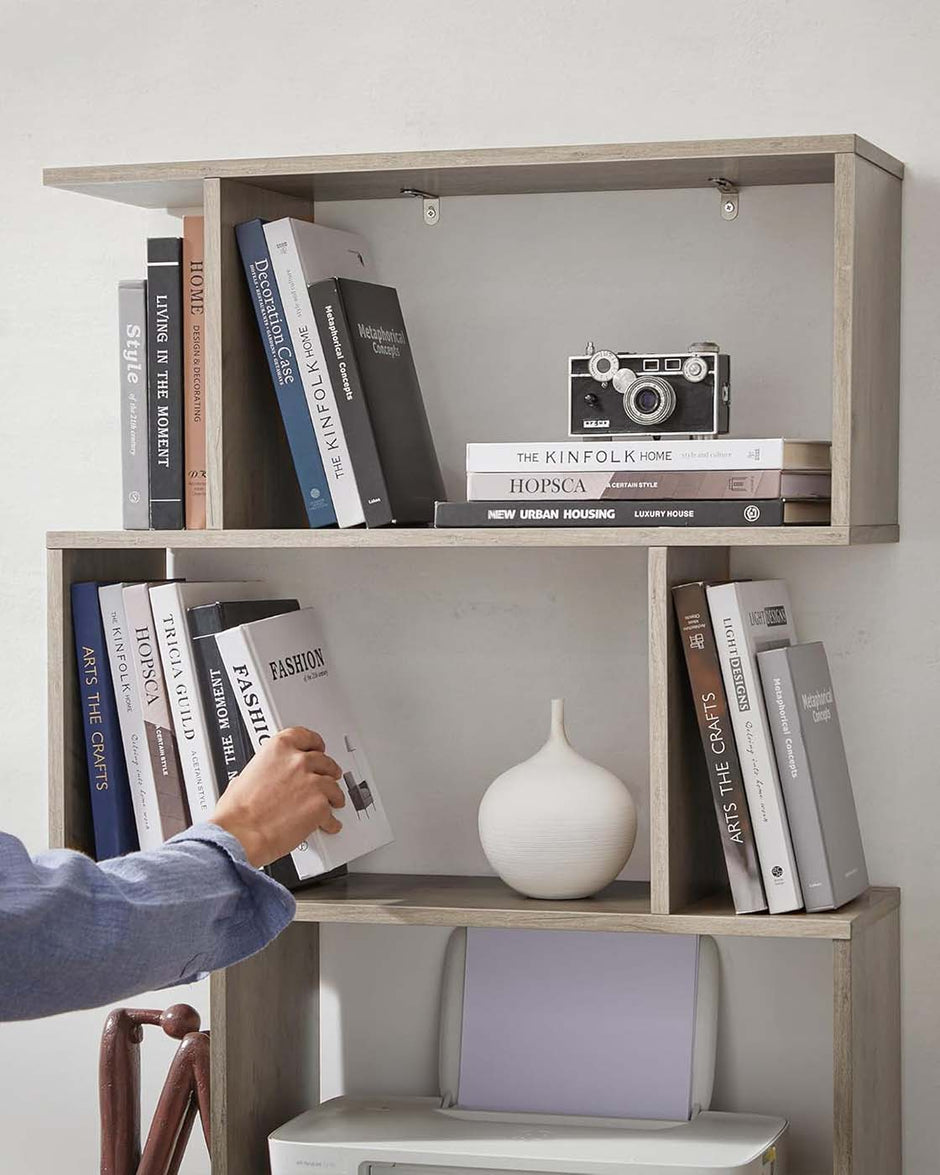 Wooden Bookcase – Greige – 6-Tier Design – Freestanding Room Divider