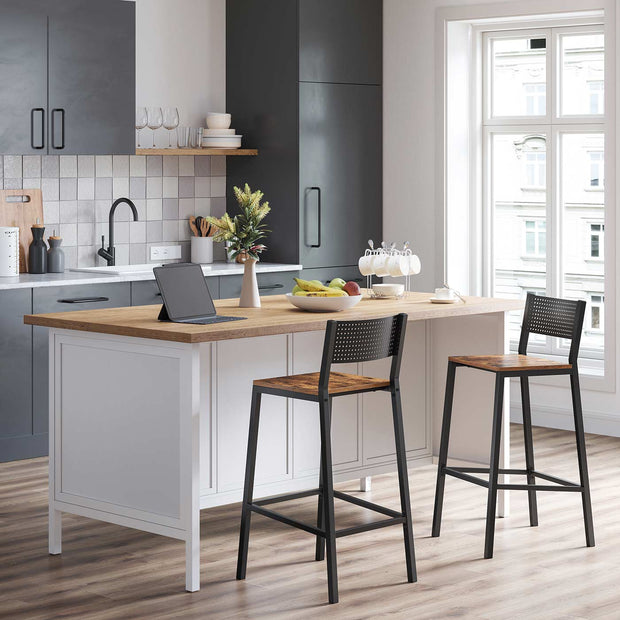 Bar Stool Set of 2 – Metal and Wood – Industrial Style – Counter Height