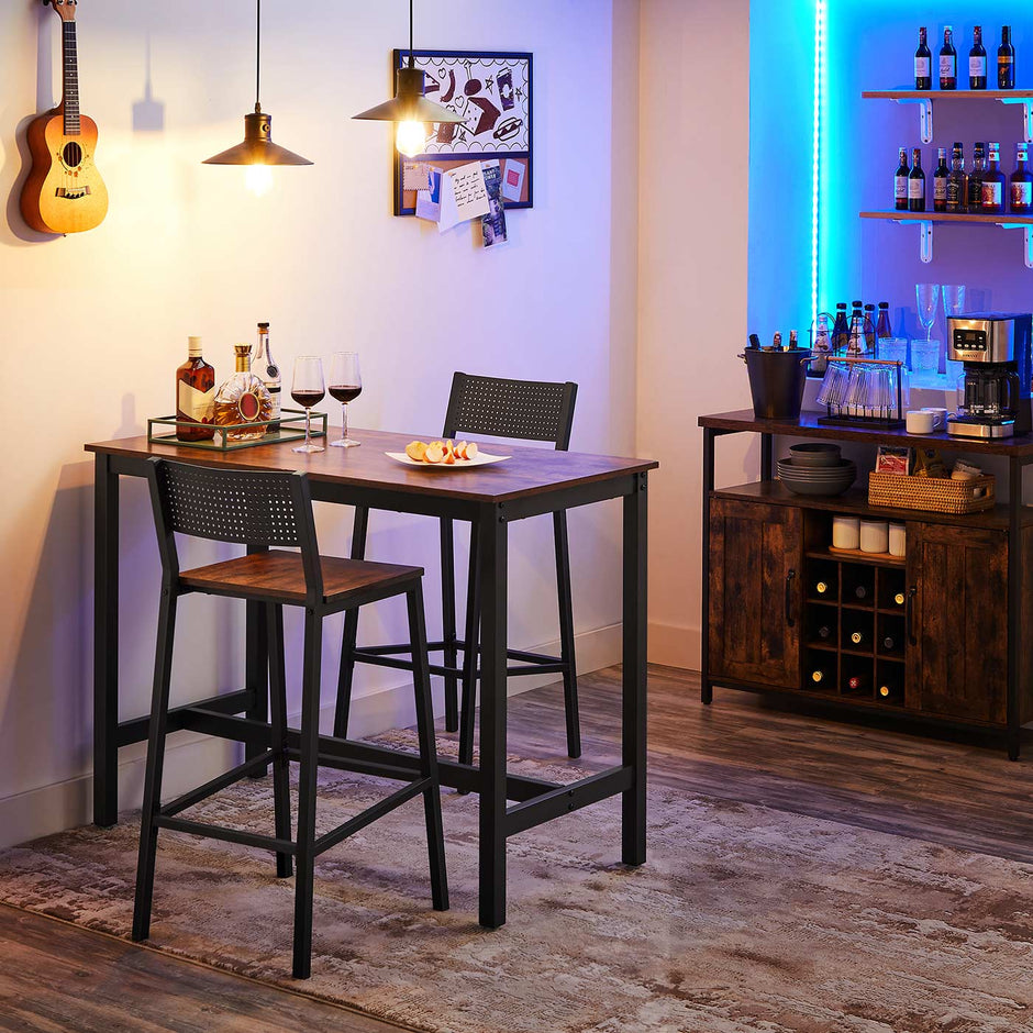 Bar Stool Set of 2 – Metal and Wood – Industrial Style – Counter Height