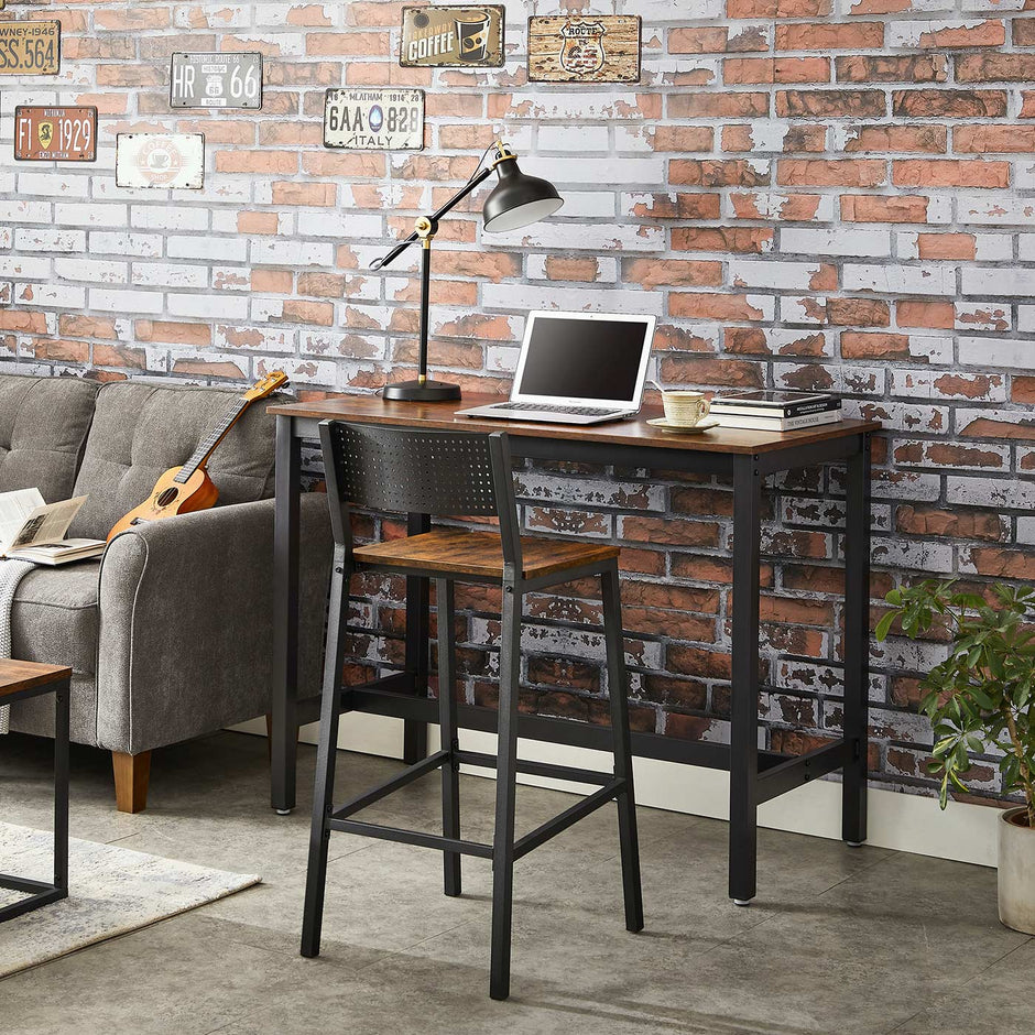 Bar Stool Set of 2 – Metal and Wood – Industrial Style – Counter Height