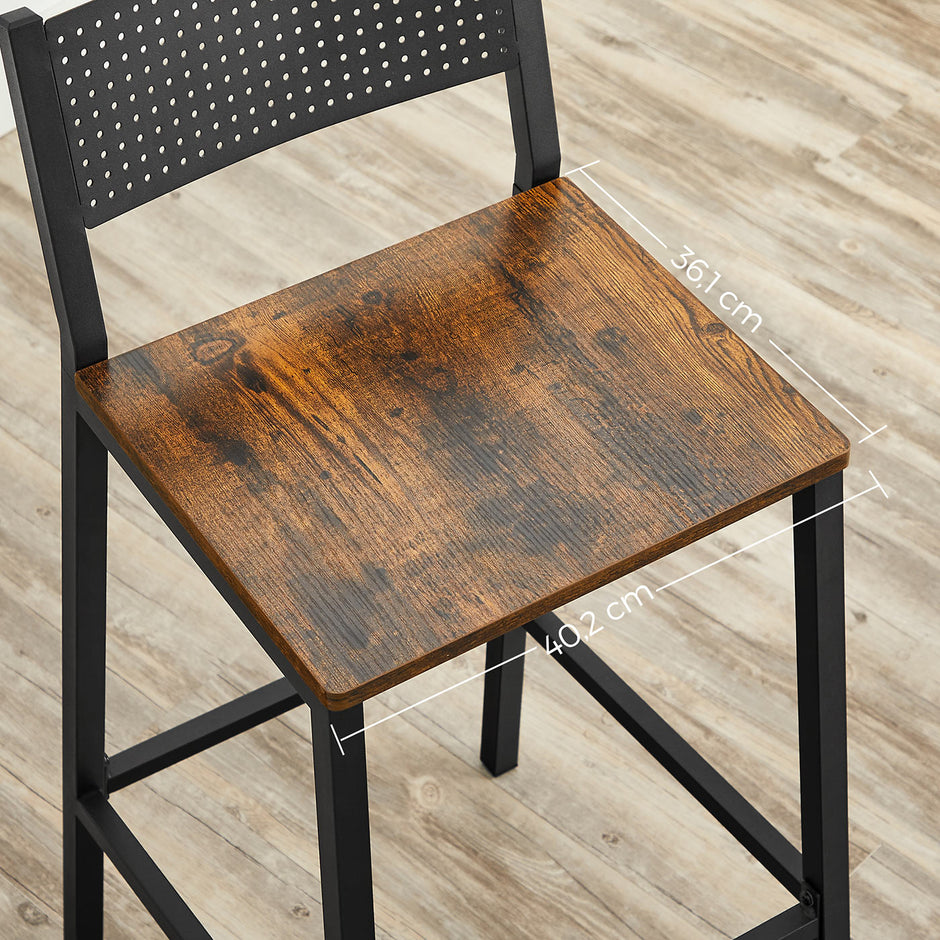 Bar Stool Set of 2 – Metal and Wood – Industrial Style – Counter Height