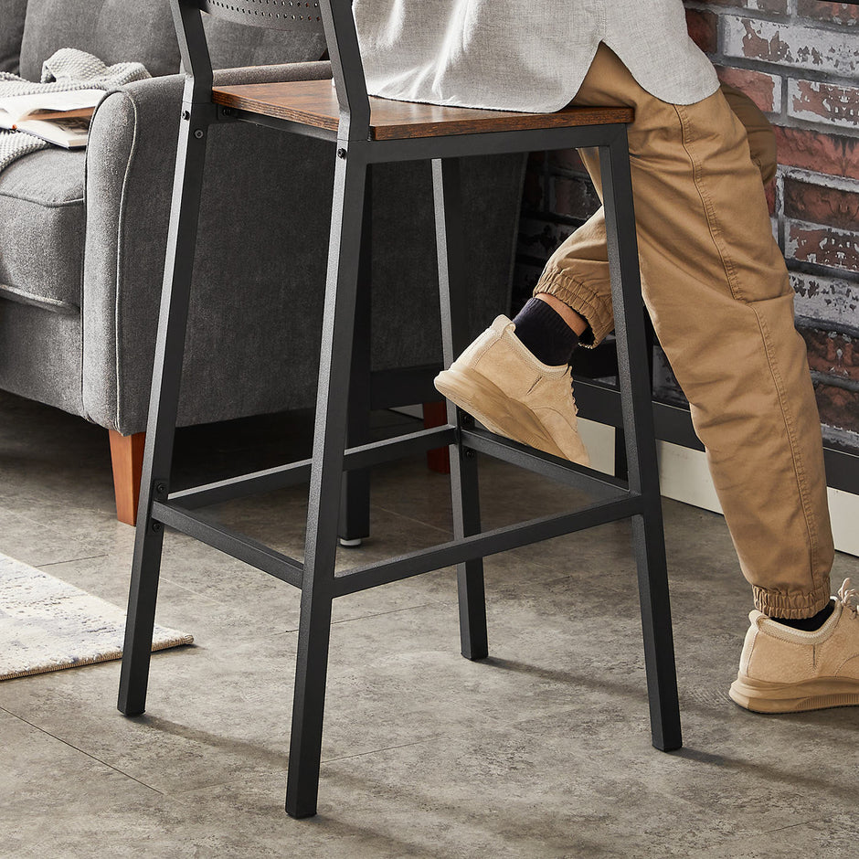 Bar Stool Set of 2 – Metal and Wood – Industrial Style – Counter Height